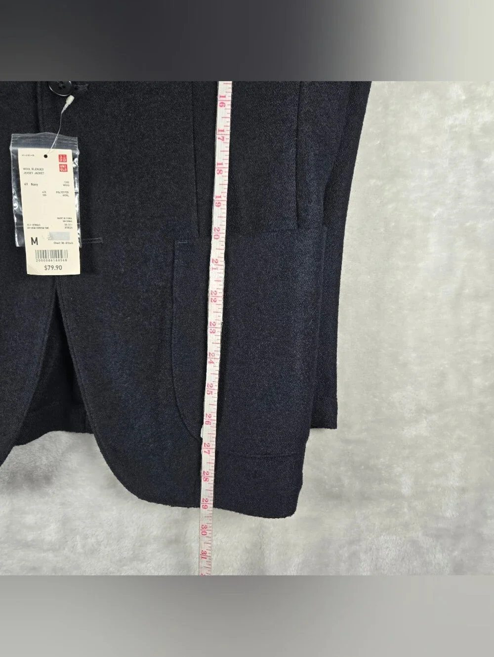 Uniqlo Wool Blended Jersey Jacket Blazer Size Medium Dark Navy Blue Patch Pocket